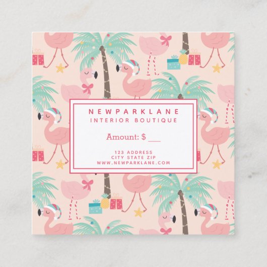 Santa Flamingo's - Pink Christmas Gift Certificate スクエア名刺 (裏面)