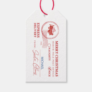 Santa Flying Airplane Mail Stamp Custom Christmas ギフトタグ