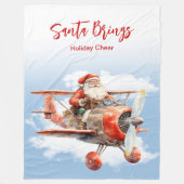 Santa Flying High Christmas フリースブランケット (正面)