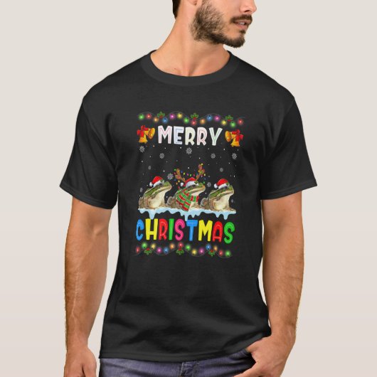 Santa Frog Animals Merry Christmas Pajama Tシャツ (正面)