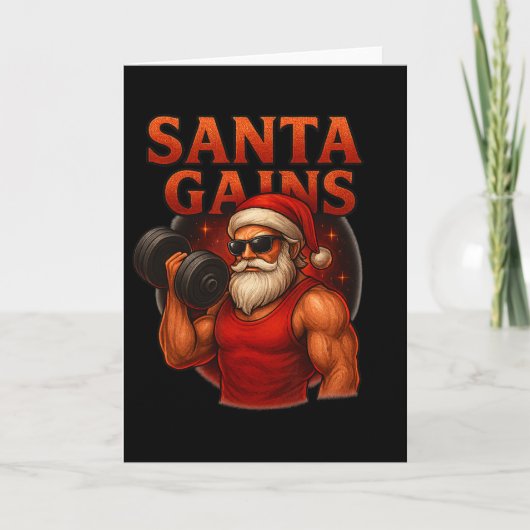 Santa Gains Funny Christmas Workout Design  カード (正面)