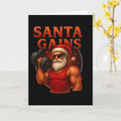 Santa Gains Funny Christmas Workout Design  カード (黄色い花)