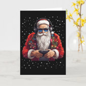 Santa Gaming Video Gamer Game Controller Xmas Snow カード (黄色い花)