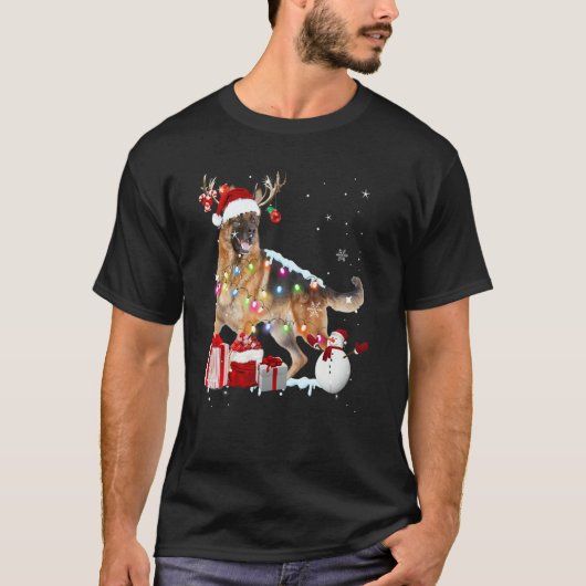 Santa German Shepherd Reindeer Christmas Lights  X Tシャツ (正面)