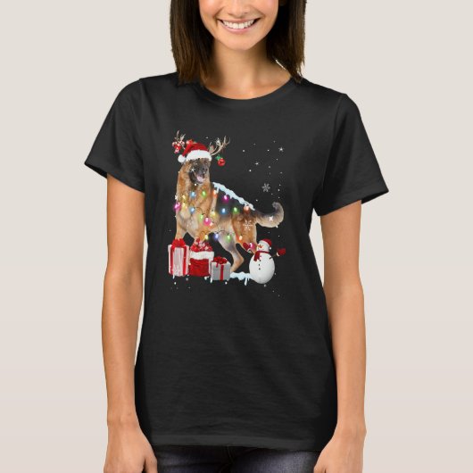 Santa German Shepherd Reindeer Christmas Lights X Tシャツ (正面)