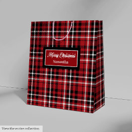 Santa Gift Bags Red Black Plaid Personalized Wrap ミディアムペーパーバッグ