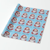 Santa Giftwrap with Personalized Name Blue ラッピングペーパー (アンロールド)