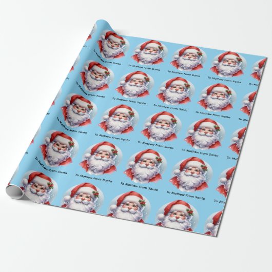 Santa Giftwrap with Personalized Name Blue ラッピングペーパー (アンロールド)