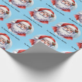Santa Giftwrap with Personalized Name Blue ラッピングペーパー (角)