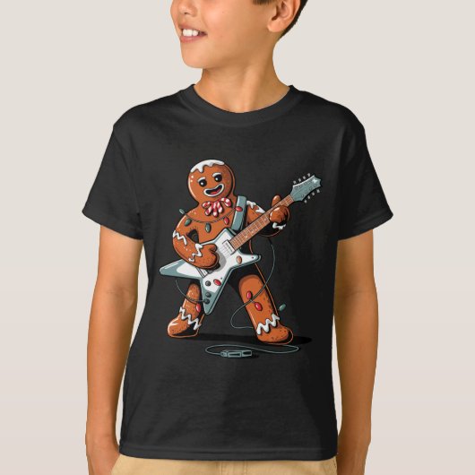 Santa Gingerbread Playing Guitar Funny Christmas P Tシャツ (正面)