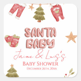 Santa Girl Boy Holiday Baby Shower   スクエアシール