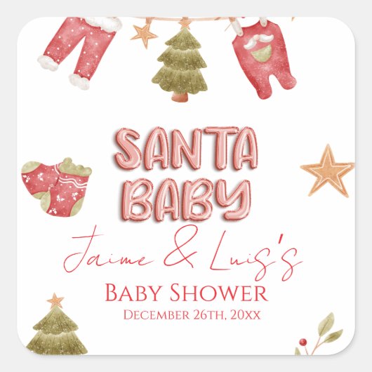 Santa Girl Boy Holiday Baby Shower   スクエアシール (正面)