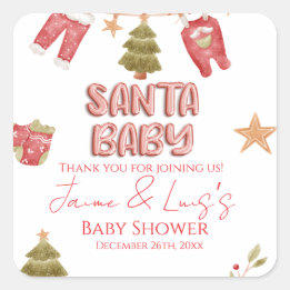Santa Girl Boy Holiday Baby Shower   スクエアシール