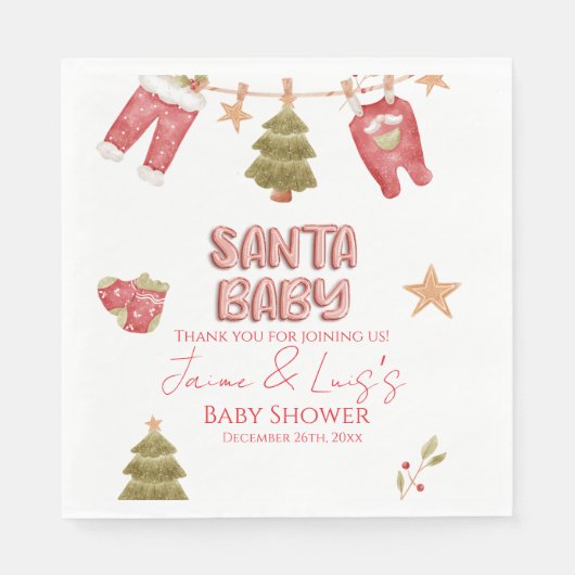 Santa Girl Boy Holiday Baby Shower   スタンダードランチョンナプキン (正面)