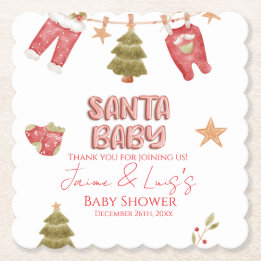 Santa Girl Boy Holiday Baby Shower   ペーパーコースター