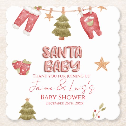 Santa Girl Boy Holiday Baby Shower   ペーパーコースター (正面)