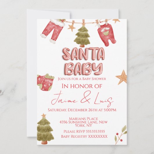 Santa Girl Boy Holiday Baby Shower   招待状 (正面)