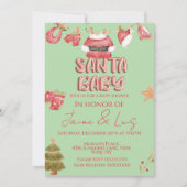 Santa Girl Boy Holiday Green Baby Shower   招待状 (正面)