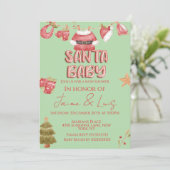 Santa Girl Boy Holiday Green Baby Shower   招待状 (スタンド正面)
