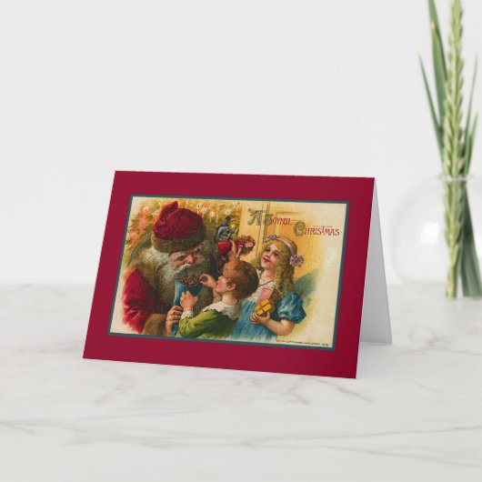 Santa giving children candy Victorian シーズンカード (正面)
