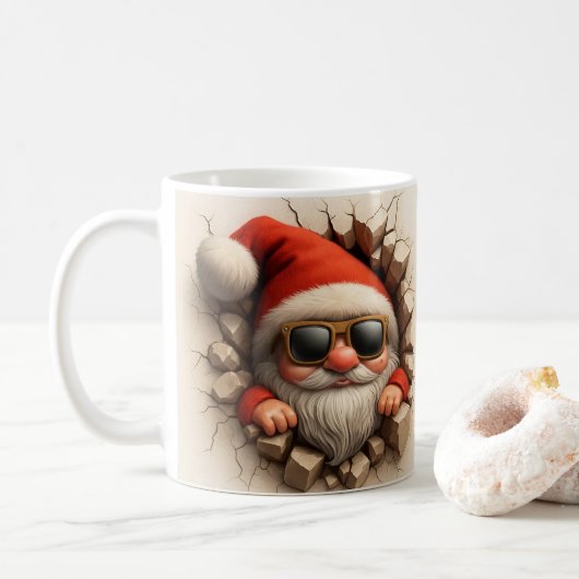 Santa Gnome in Mug - Funny Christmas Cracked wall コーヒーマグカップ (ドーナツ)