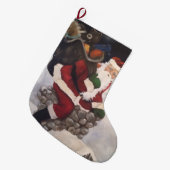 Santa Going Down Chimney ラージクリスマスストッキング (正面 (吊り時))