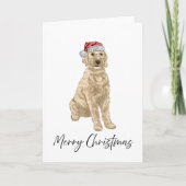 Santa Golden Doodle Watercolor Christmas Card カード (正面)