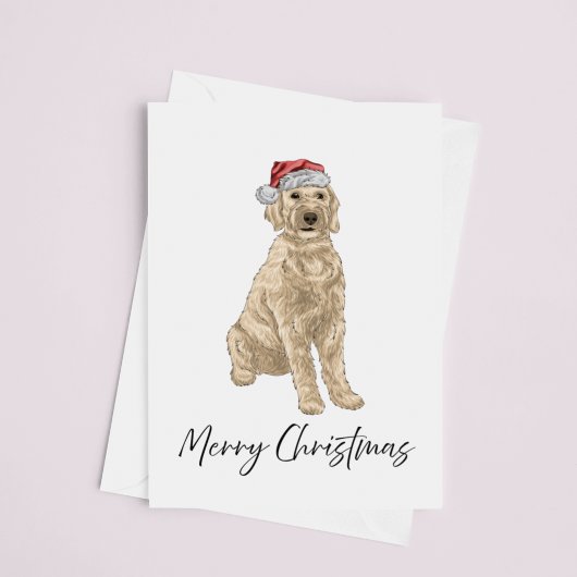 Santa Golden Doodle Watercolor Christmas Card カード