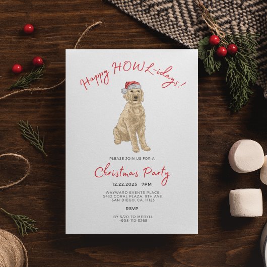 Santa Golden Doodle Watercolor Christmas Party 招待状