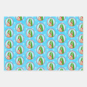 Santa Golden Surfboard Dog Seagull Gift Wrap Set 3 ラッピングペーパーシート (正面)