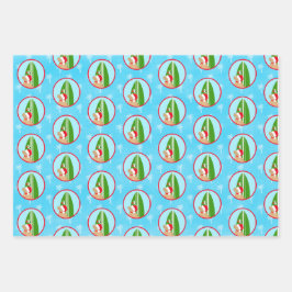 Santa Golden Surfboard Dog Seagull Gift Wrap Set 3 ラッピングペーパーシート
