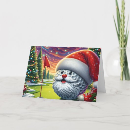 Santa Golf Ball Golfer Holiday Card シーズンカード (正面)