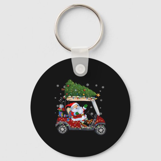 Santa Golf Cart Christmas Tree Lights Xmas Golfer  キーホルダー (正面)