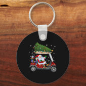 Santa Golf Cart Christmas Tree Lights Xmas Golfer  キーホルダー (正面)