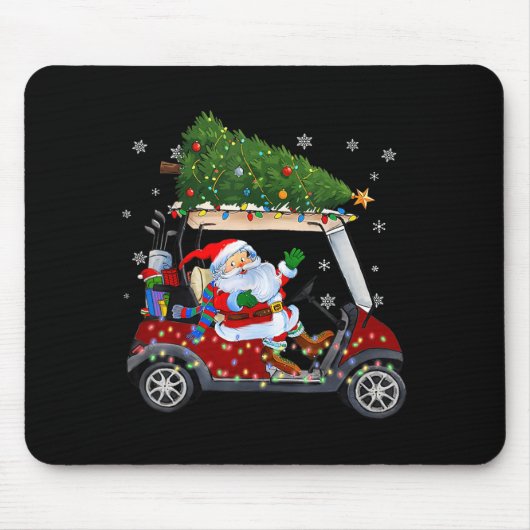 Santa Golf Cart Christmas Tree Lights Xmas Golfer  マウスパッド (正面)