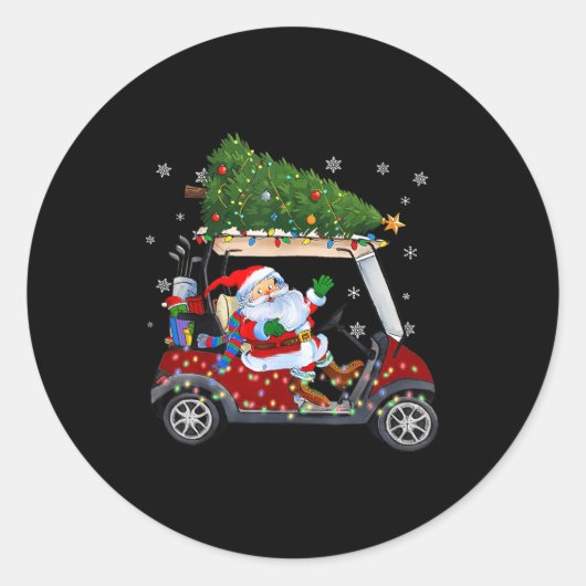 Santa Golf Cart Christmas Tree Lights Xmas Golfer  ラウンドシール (正面)