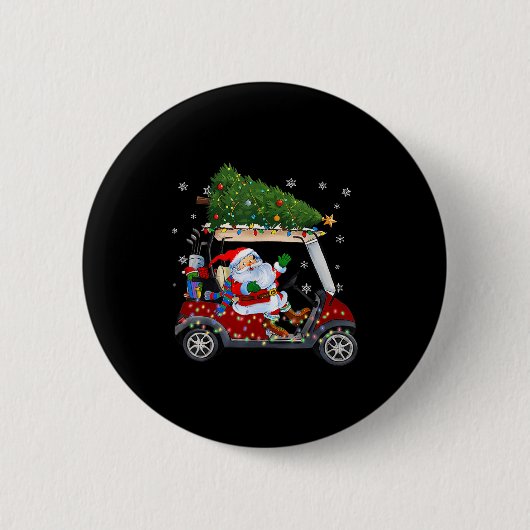 Santa Golf Cart Christmas Tree Lights Xmas Golfer  缶バッジ (正面)