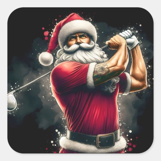 Santa Golfing in Festive Clothes スクエアシール (正面)