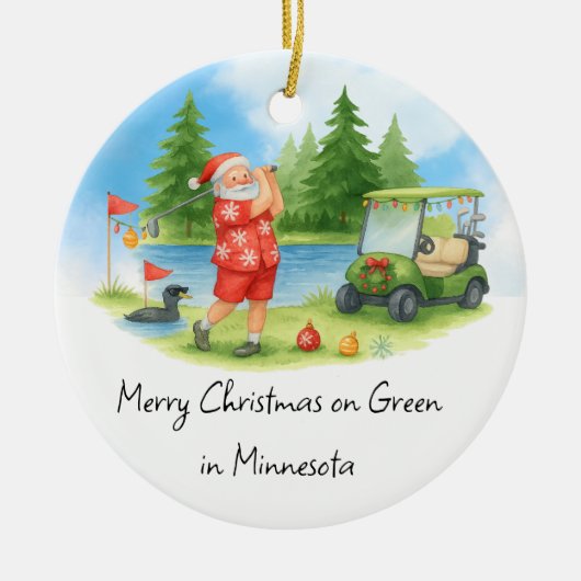 Santa Golfing in Minnesota Holiday  セラミックオーナメント (正面)