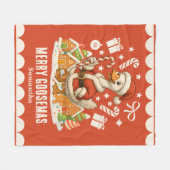 Santa Goose Christmas Holiday フリースブランケット (正面(横))