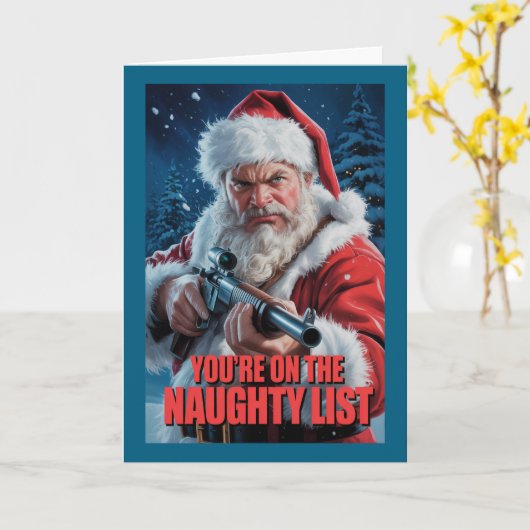 Santa Gun On The Naughty List Second Amendment カード (黄色い花)