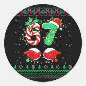 Santa Hands 67 Christmas Ugly Sweater Six Seven Me ラウンドシール (正面)