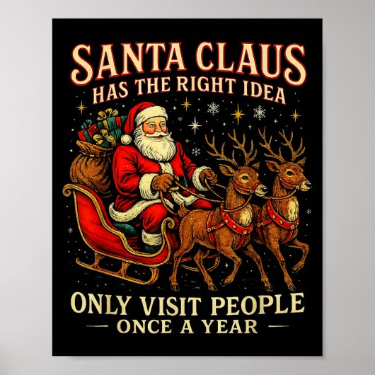 Santa Has The Right Idea Funny Introvert Christmas ポスター (正面)