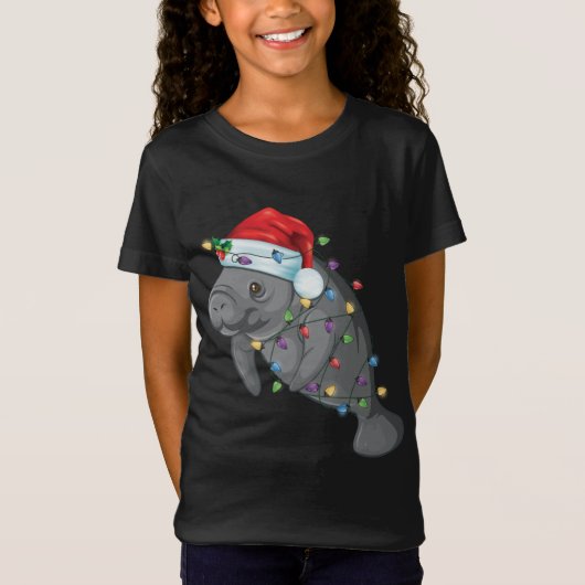 Santa Hatおもしろいマナティー Tシャツ (正面)