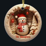 Santa Hatとの3D雪だるま セラミックオーナメント<br><div class="desc">Santa Hatをパーソナライズした3D雪だるま</div>
