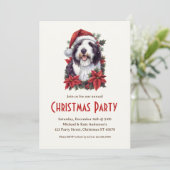 Santa Hatの古い英語シェプドッグのクリスマスパーティー 招待状 (スタンド正面)