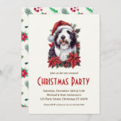 Santa Hatの古い英語シェプドッグのクリスマスパーティー 招待状 (正面/裏面)
