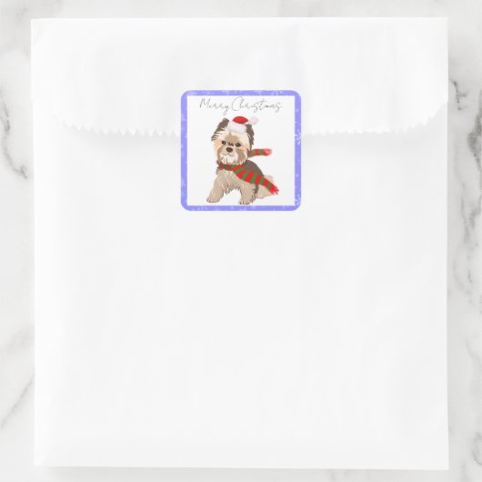 Santa Hatの愛らしいクリスマスヨークシャーテリア スクエアシール (バッグ)