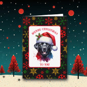 Santa HatのSweet Water Color Black Lab カード