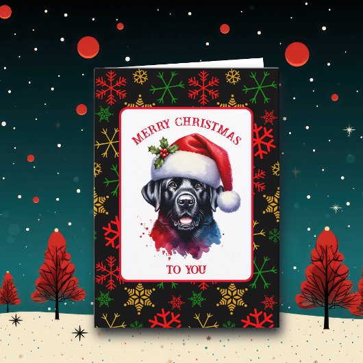 Santa HatのSweet Water Color Black Lab カード